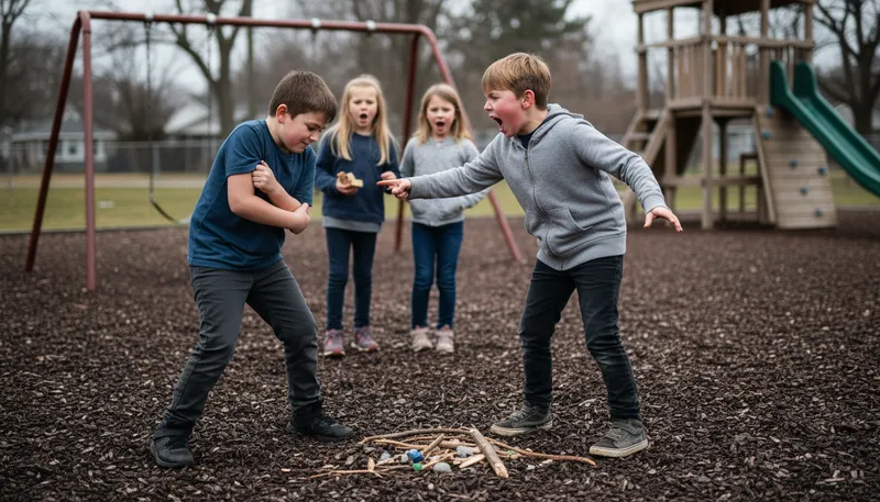 Illustration of sticks and stones: words cannot hurt you like physical actions.
