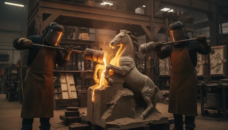 Illustration of casting: process of shaping material in a mold