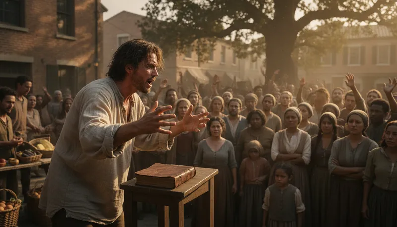 Illustration of evangelist: A person who promotes religious beliefs passionately.