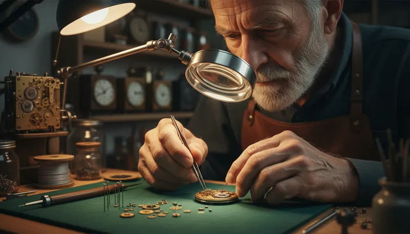 Illustration of watchmaker: A person who makes or repairs watches.