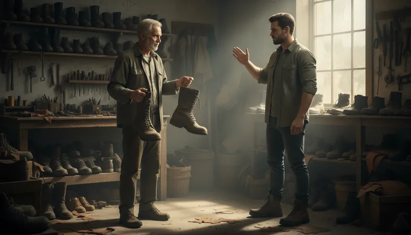 Illustration of dead men's shoes: Inheriting something from someone who has died.