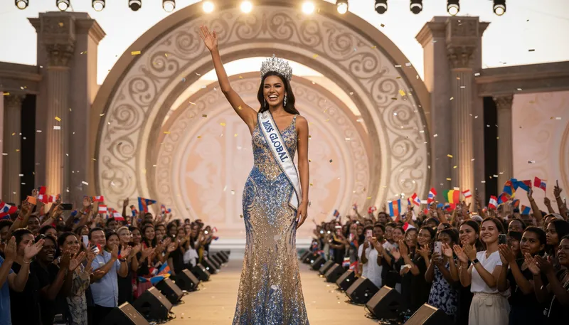 Illustration of beauty queen: a woman recognized for her beauty in competitions