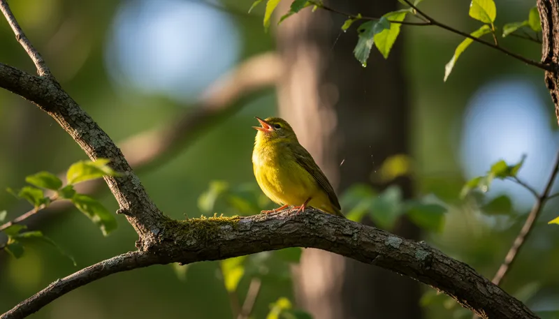 Illustration of warbler: A small bird known for its singing.