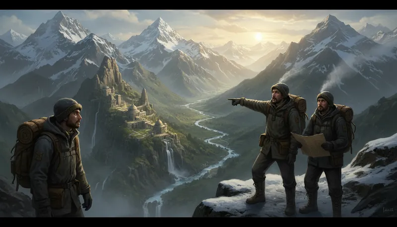 Illustration of shangri: A mythical, idyllic paradise.