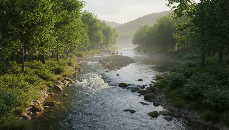 Illustration of feeder: a smaller stream flowing into a larger one