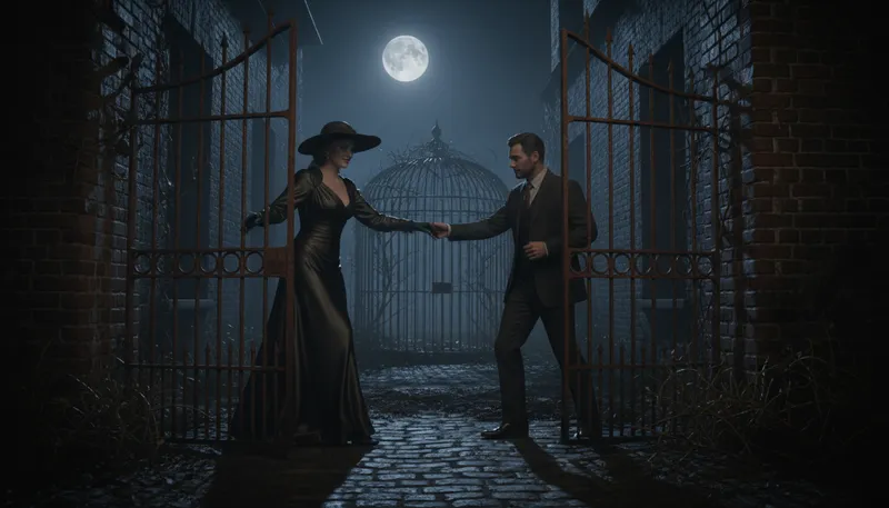 Illustration of fatale: A seductive woman leading others to danger.