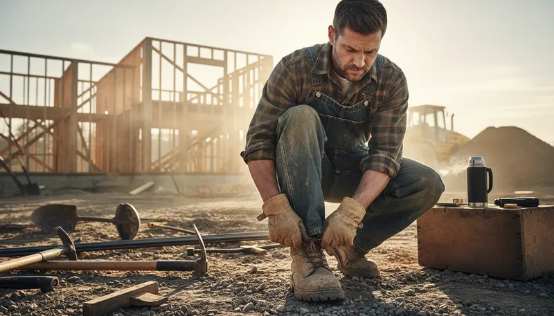 Illustration of strap on the boots: to prepare for hard work or a challenge