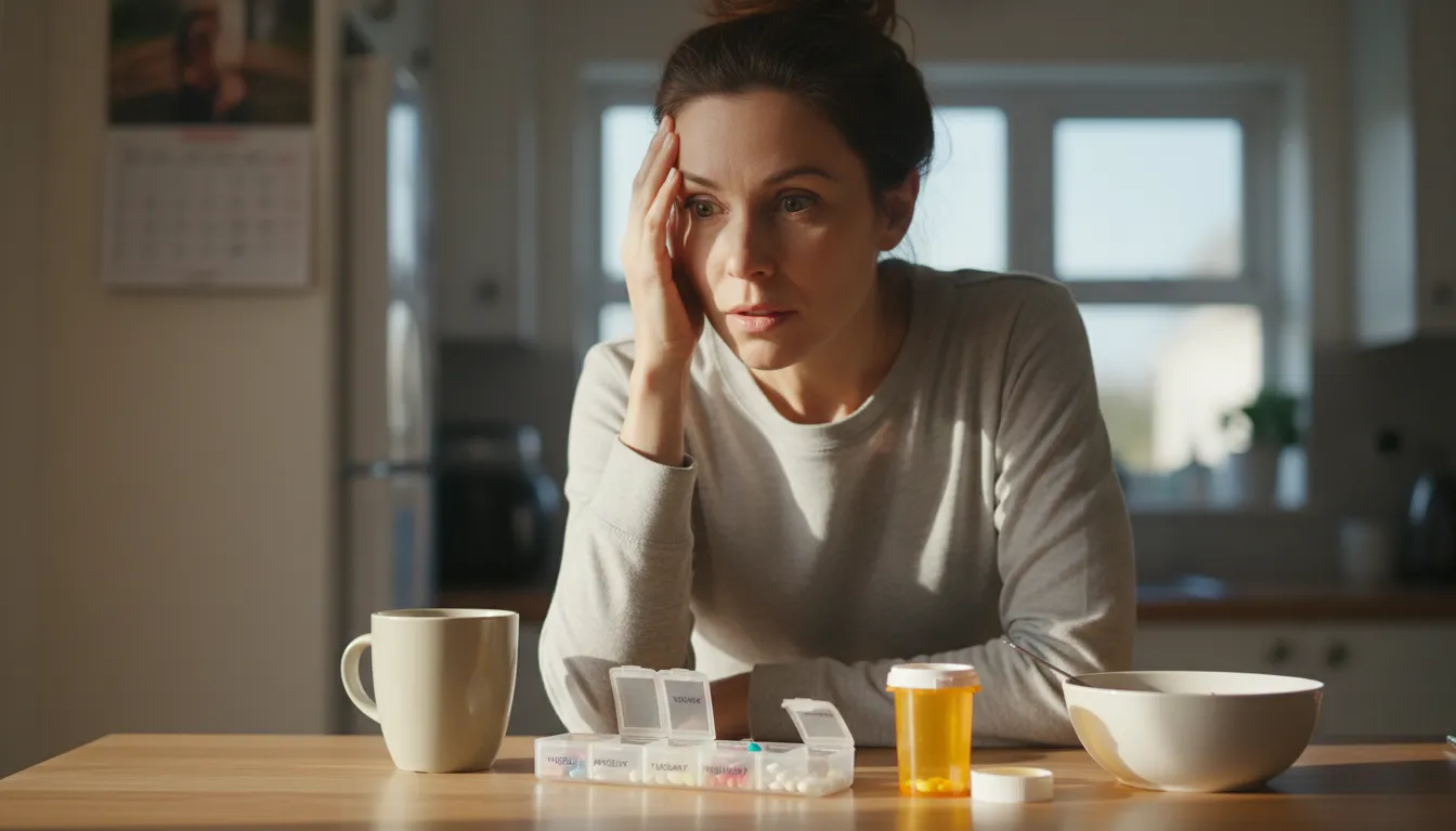 Illustration von forget to take one's medication this morning: not remember to take prescribed medicine today