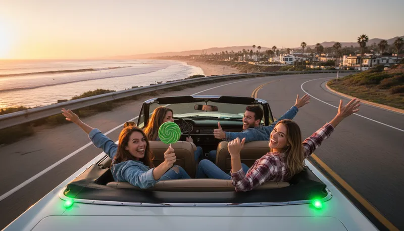 Illustration of green lights to malibu: Permission to go ahead with something exciting.