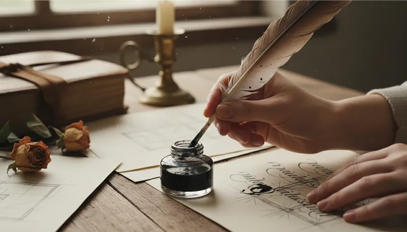 Illustration of quill: a writing tool made from a feather