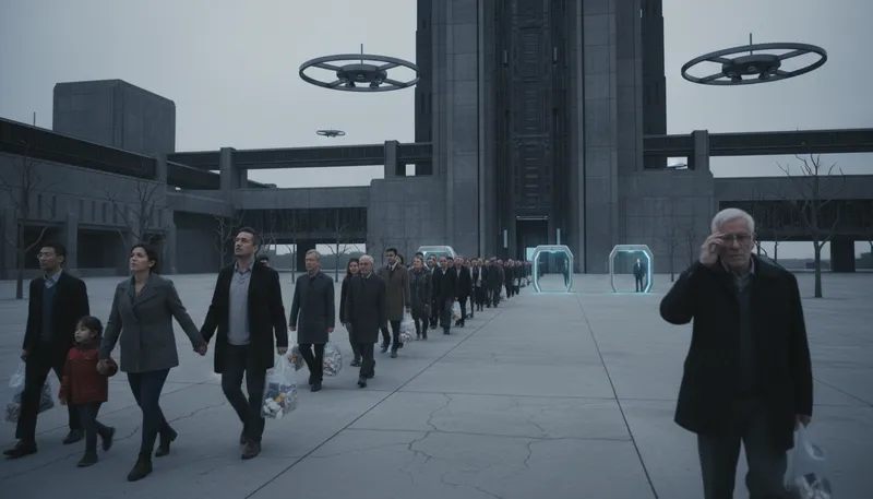 Illustration of orwellian: Relating to George Orwell's themes.