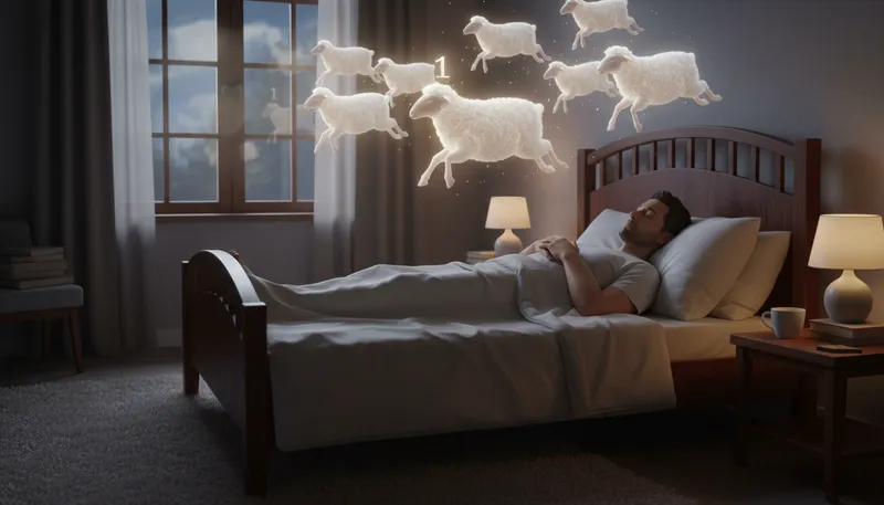 Illustration of count sheep: Try to fall asleep by imagining sheep.