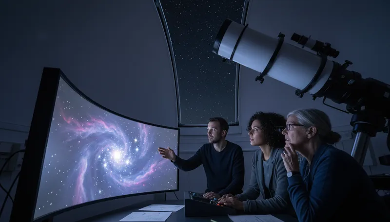 Illustration of astrophysical: Related to the physics of stars and space.