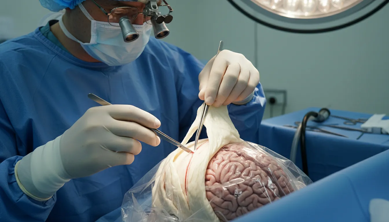 duraのイラスト：The tough outer membrane protecting the brain.