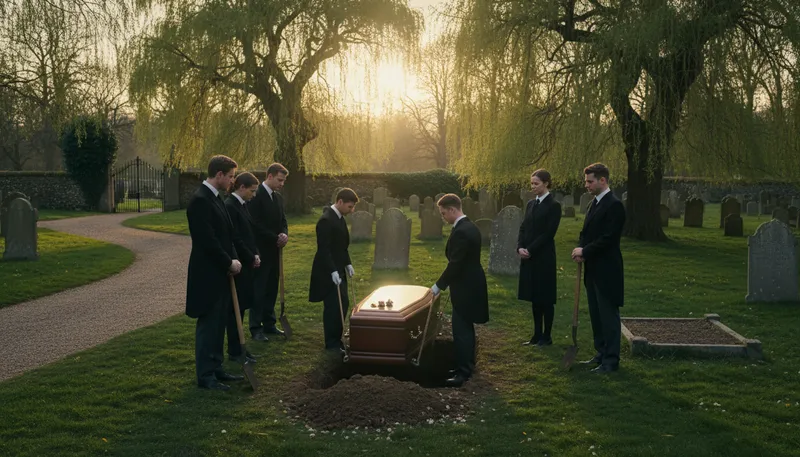 Illustration of interment: The act of burying a deceased person.