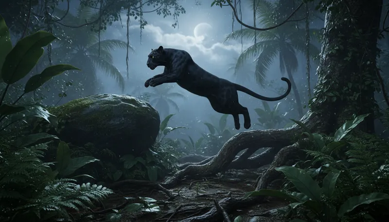 Illustration of panther: A large, powerful cat, often black in color.