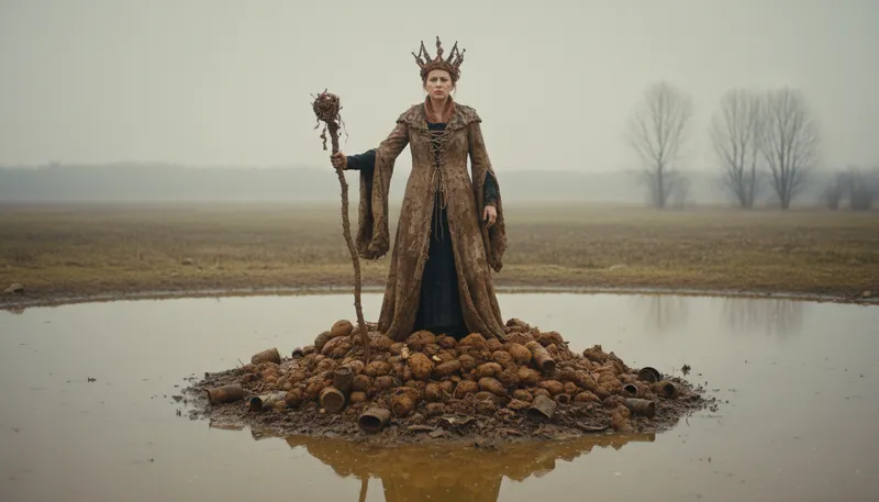 Illustration of king shit of turd island: Someone who feels very important or superior.