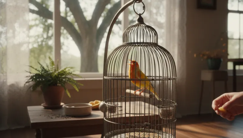 Illustration of captive: A person or animal held against their will.