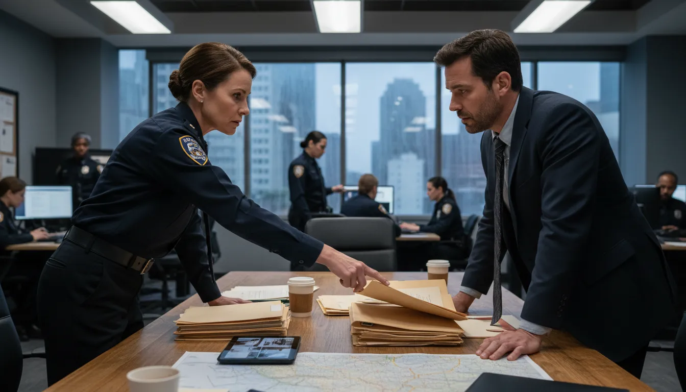 Illustration von det: a police officer who investigates crimes.