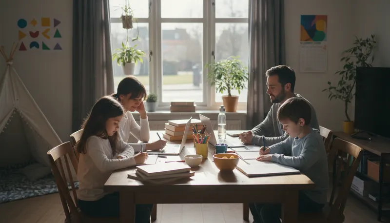 Illustration of homeschool: Educate children at home instead of school.