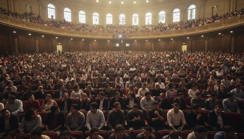 Illustration of auditorium: a large room for public gatherings or performances.