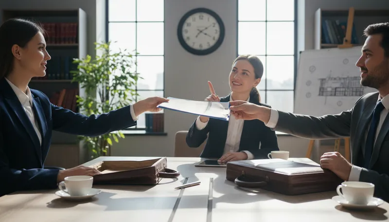 Illustration of exchange of contracts: the moment contracts are signed and exchanged.