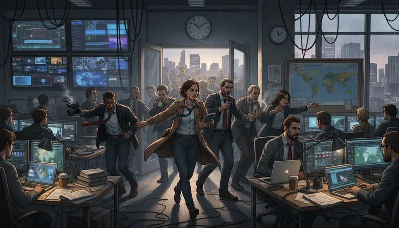 Illustration of newsroom: A place where news is gathered and produced.