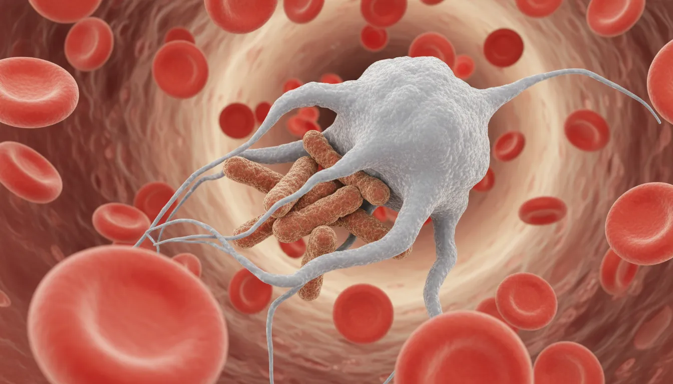 white blood cellのイラスト：a part of the immune system that fights germs