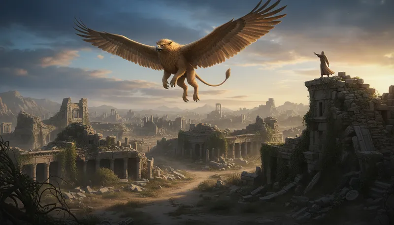 Illustration of griff: A mythical creature with the body of a lion.