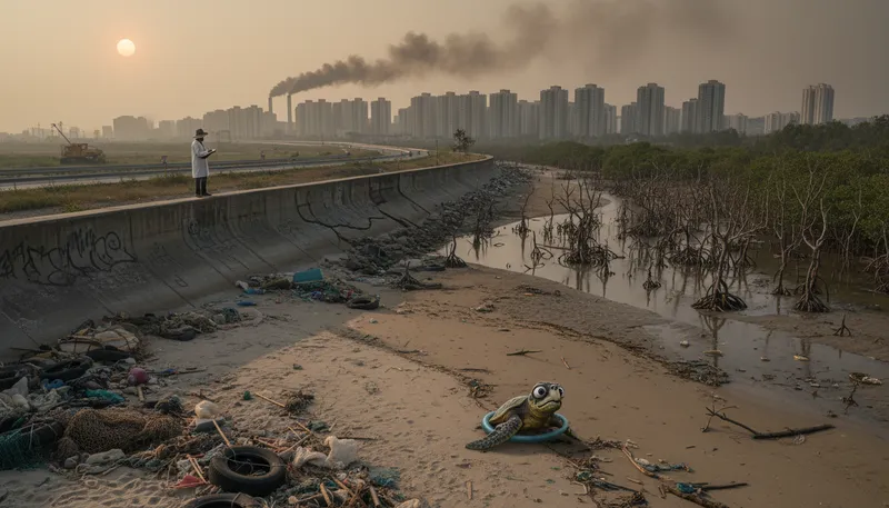 Illustration of anthropogenic: Caused by human activity or influence.
