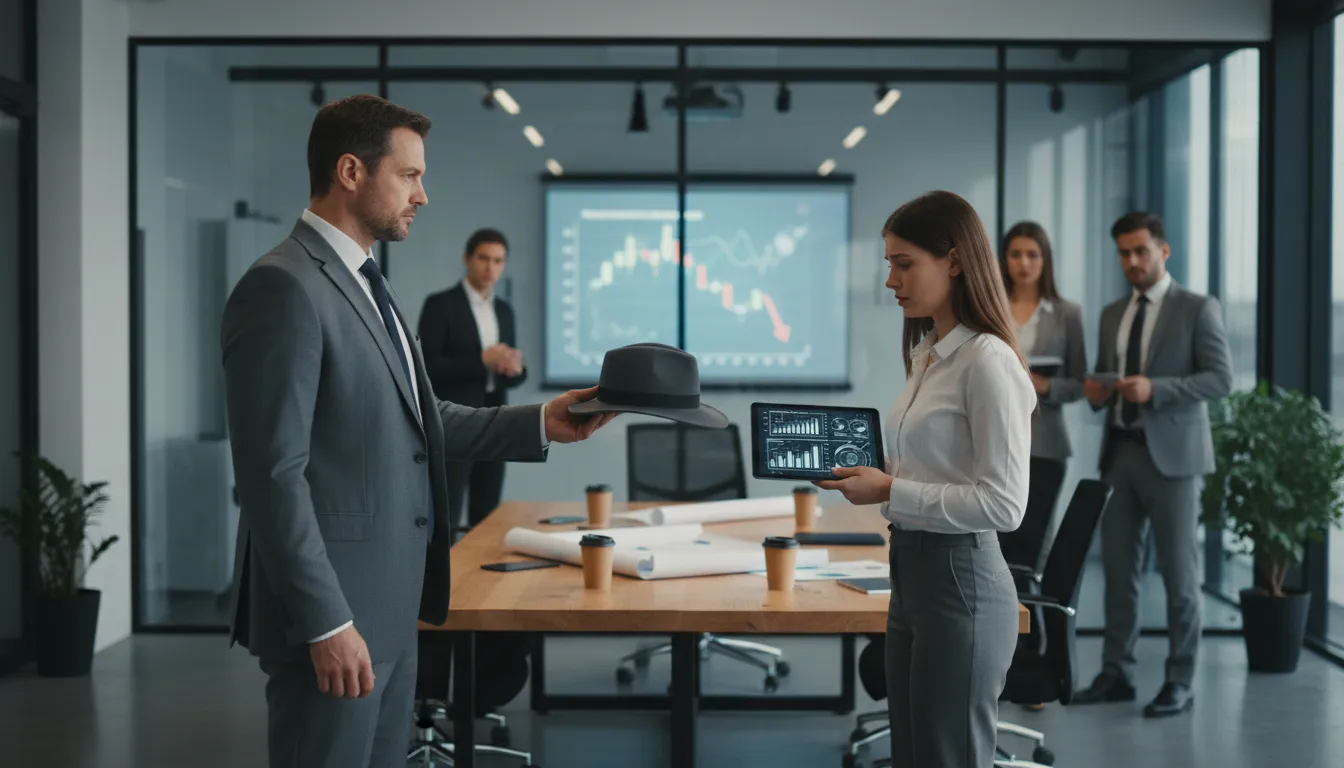 hand someone his hat 的插圖：to dismiss someone from a job