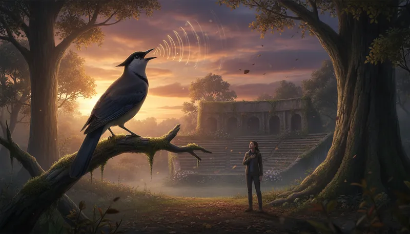 Illustration of mockingjay: A fictional bird symbolizing rebellion.