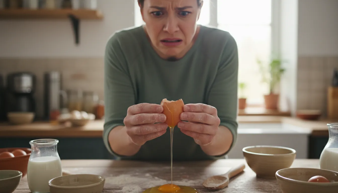 one's egg cracks का चित्र: to face a difficult situation suddenly.