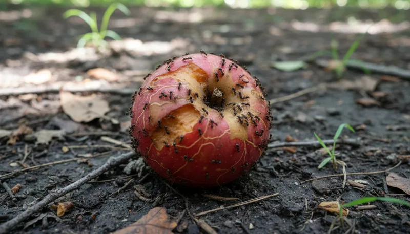 Illustration of decay: The process of rotting or decomposing over time.