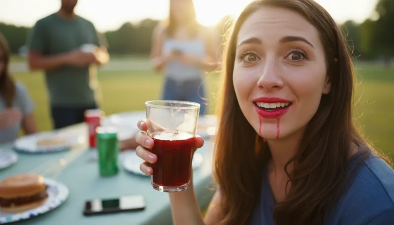 Illustration of kool-aid smile: a fake, overly cheerful expression