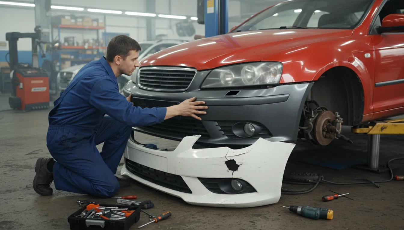 fascia-এর ইলাস্ট্রেশন: the outer plastic cover of a car bumper