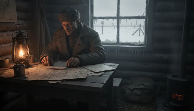 Illustration of gulag: Soviet labor camp for political prisoners.