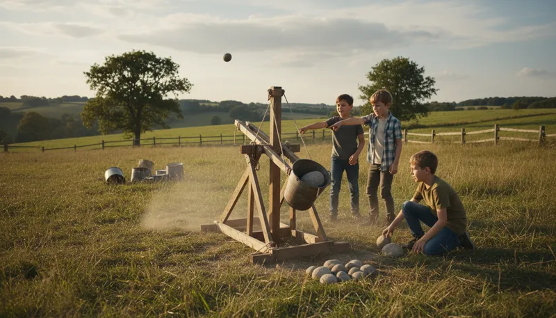 Illustration of catapult: A device for launching projectiles.
