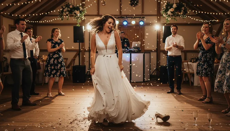 Illustration of tear up the dance floor: dance energetically and impressively at a party.