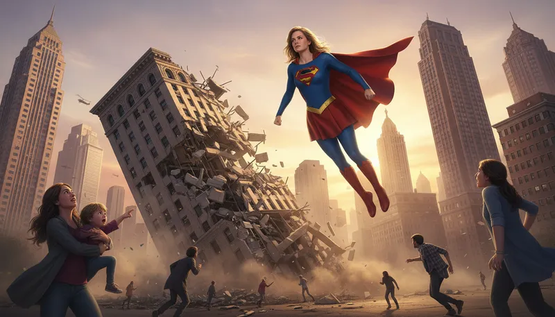 Illustration of supergirl: A female superhero with special powers.