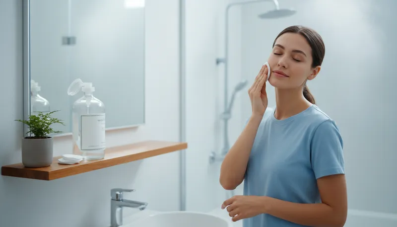 Illustration of toner: A liquid used to improve skin appearance.