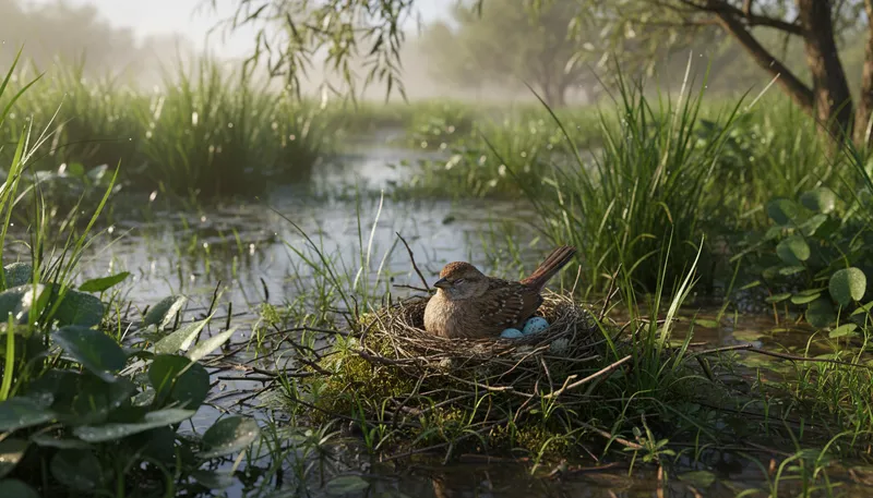 Illustration of fenn: A type of marshy or wetland area.