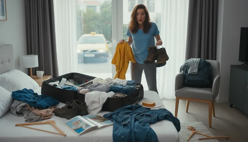 Illustration of pack shit: Gather belongings quickly, often in haste.