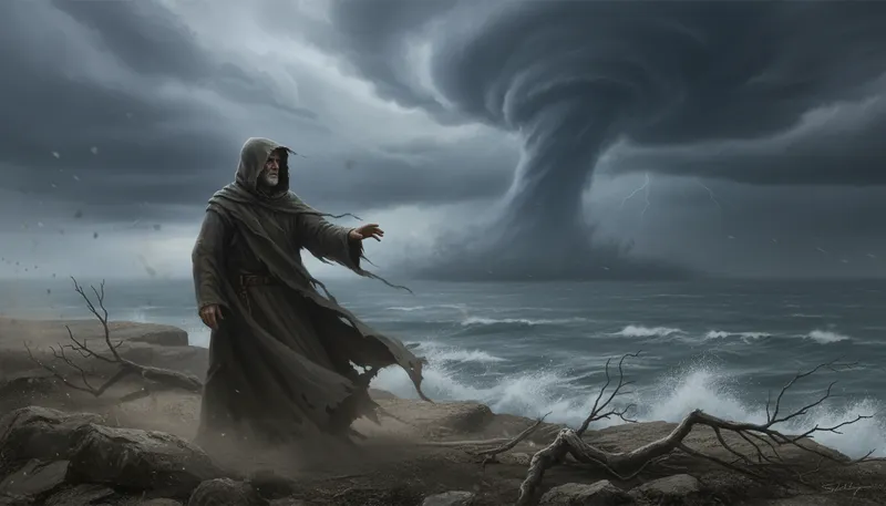 Illustration of prophet of doom: someone who predicts negative outcomes