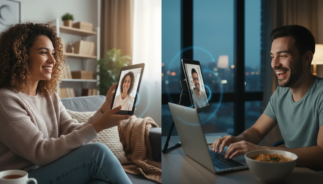 LDR 的插图：long-distance relationship between partners.