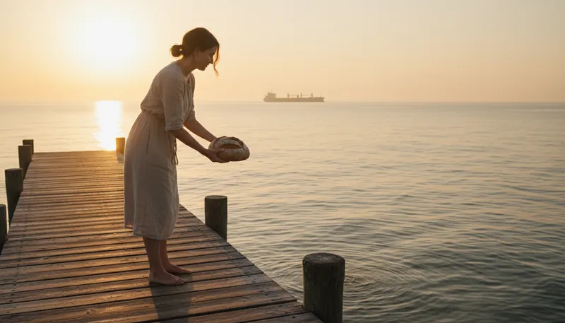 Illustration of cast one's bread upon the waters: to take risks hoping for future rewards