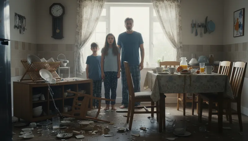Illustration of poltergeist: A noisy ghost causing disturbances.