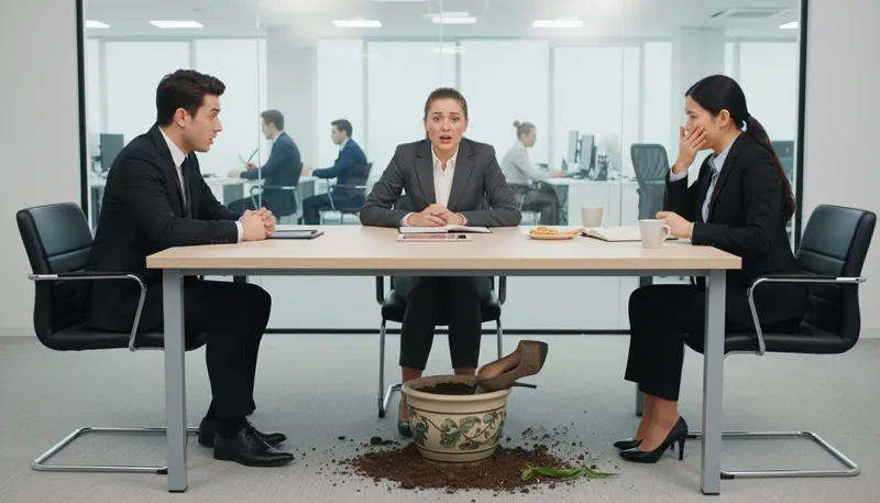 Illustration of stick one's foot in it: make a blunder or error in conversation.