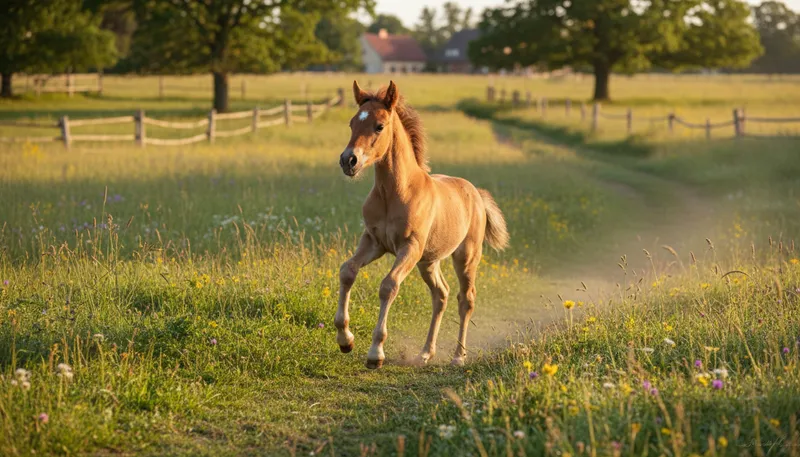Illustration of foal: A young horse, less than a year old.