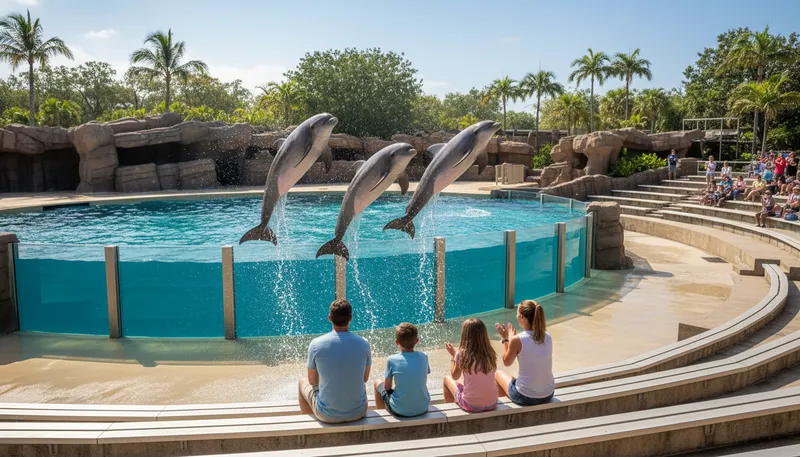 Illustration of seaworld: A marine-themed park featuring sea animals.